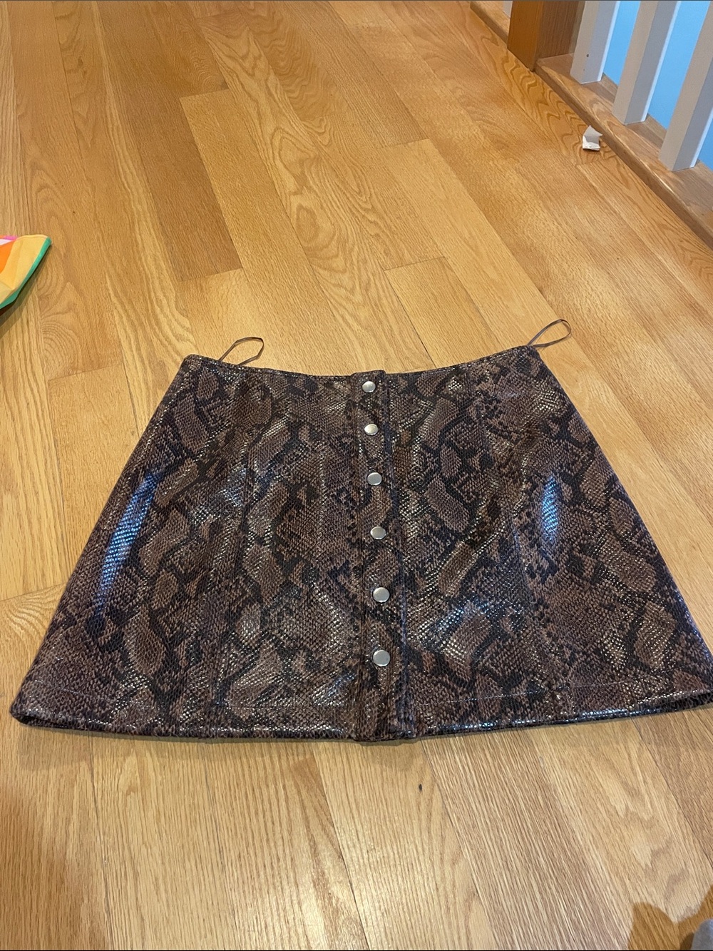 Astr Brown Snake-Print Button-Front A-Line Mini Skirt